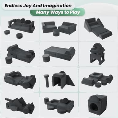 HOMFINE 16pcs Modular Kids Play Couch, Kids Toddler Couch, Child Sectional Sofa, Versatile Kid Sofa for Playroom Bedroom, Convertible Foam and Floor Cushion for Boys and Girls, Dark Grey - Image 5