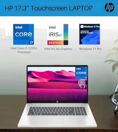 HP Business Touchscreen Laptop 17 inch, Intel 10-Core i7-1355U(up to 5.0 GHz), 64 GB RAM, 2 TB SSD, Intel Iris Xe GPU, Wi-Fi 6, Fingerprint, MS Office Pro Lifetime License, Windows 11 Pro, w/Mouse - Image 2