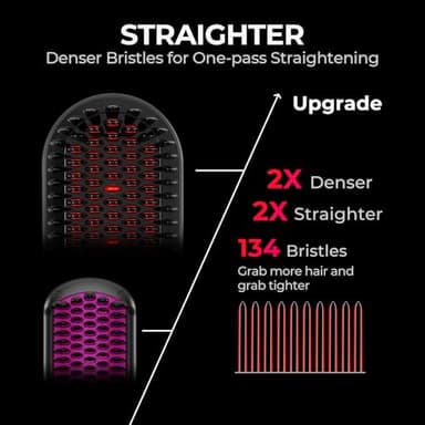 TYMO Hair Straightener Brush - Upgraded Ionic Plus Straightening Brush with Dense Bristles, 16 Temps, Dual Voltage | Ceramic Hot Comb for Women | Flat Iron for Thick Curly Hair, Black - Image 3