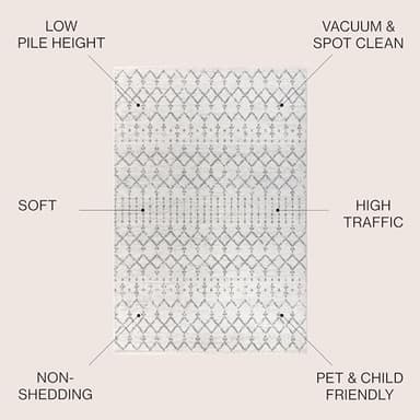 JONATHAN Y Boho Vintage Diamond Cream/Gray Indoor Area Rug 8X10 ft, Moroccan Hype for Living Room, Bedroom, Kitchen, Office, Easy-Cleaning, High Traffic, Pet-Friendly, Non-Shedding (MOH101B-8) - Image 2