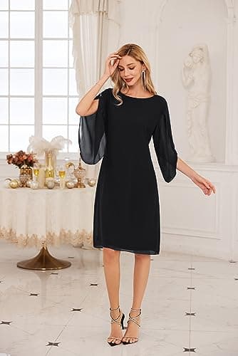 GRACE KARIN Wedding Guest Dresses for Women 2024 Summer Chiffon Dresses Black 16 - Image 3