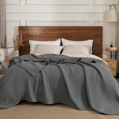 PHF Muslin Blanket King Size-Ultra Soft 50% Lyocell & 50% Cotton Blanket, Lightweight Breathable and Moisture Absorption Bedding, Cozy Woven Decor for All Season, 104"x90", Iron Gate - Image 6