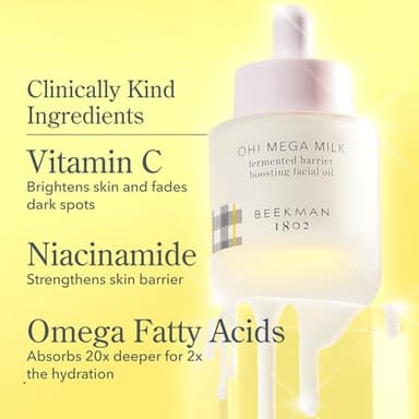 Beekman 1802 Oh Mega Milk Facial Oil - Hydrating Vitamin C & Niacinamide Serum - Repairs Skin Barrier & Reduces Dark Spots From Aging - Fragrance Free, Sensitive Skin Safe - Image 2
