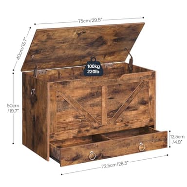HOOBRO Storage Chest, 29.5" Toy Chest with Drawer, Wooden Storage Bench, Sturdy Entryway Bench Supports 220 lb, Shoe Bench, Safety Hinge, U-Shaped Opening, Easy Assembly, Rustic Brown FG71CW01G1 - Image 3
