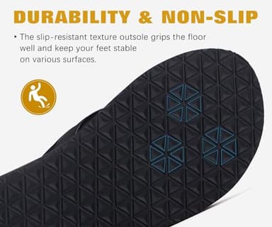 KuaiLu Men's Leather Flip Flops Arch Support Summer Beach Pool Water Thong Sandals Waterproof Rubber Walking Shoes Slip on Orthotic Casual Sport Cushioned Wide Slides Shower Slippers Black Size 14 - Image 6