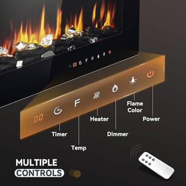 EUHOMY 50 Inch Electric Fireplace Wall Recessed and Wall Mounted with Adjustable Flame Color, Fireplace Heater with Remote Control, Linear Fireplace with Timer, Touch Screen, Log & Crystal, 750/1500W - Image 3
