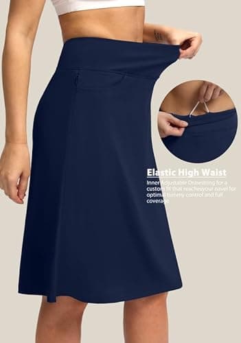 Viodia 25" Knee Length Skorts Skirts for Women with Zipper Pockets Stretchy Modest Aline Midi Skort for Casual Summer Travel Navy - Image 4
