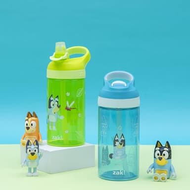 Zak Designs Bluey Atlantic Kids Water Bottle For School or Travel, 16oz Durable Plastic Water Bottle With Straw, Handle, and Leak-Proof, Pop-Up Spout Cover, 2-Pack (Bluey, Bingo) - Image 2