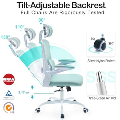 Estevo Ergonomic Office Chair with Tilt-Lock, Home Office Desk Chair with Auto Lumbar Support, High Back Mesh Desk Chair with Adjustable Headrest, Swivel Task Chair or Study Room Bedroom,Lake Blue - Image 7