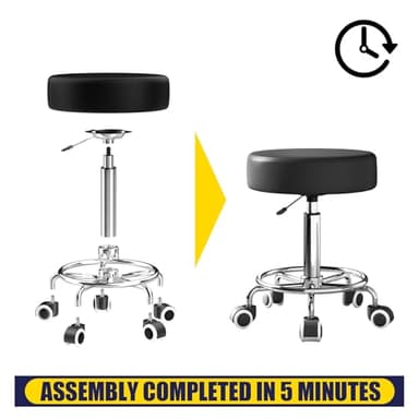 Rolling Stool, Heavy Weight Capacity 250lb, PU Leather Rolling stools, Ultra Soft Padded Seat, Rolling Stools with Wheels and Footrest, 360° Swivel, Spa Drawing Salon Work Office Tattoo Stool (black) - Image 7
