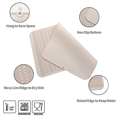MicoYang Silicone Dish Drying Mat for Multiple Usage,Easy clean,Eco-friendly,Heat-resistant Silicone Mat for Kitchen Counter or Sink,Refrigerator or Drawer Liner Tapioca 3XL 28 inches x 18 inches - Image 3