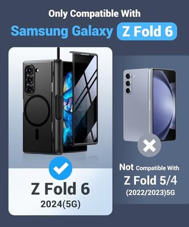 BERFY for Z Fold 6 Case with Privacy Screen Protector, [Compatible with MagSafe] Built-in Kickstand & S Pen Slot & Hinge Protection, Full Body Shockproof Phone Case for Samsung Galaxy Z Fold 6, Black - Image 8