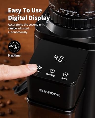SHARDOR Professional Conical Burr Coffee Grinder, Coffee Bean Grinder with 48 Grind Settings for Espresso, Drip & French Press, Upgraded Anti-Static Technology, Precision Timer, Black - Image 3