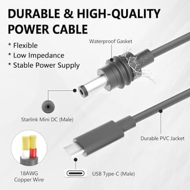 LEAFTOL USB-C to DC Power Cable for Starlink Mini, Waterproof Power Cord, USB Type C to DC Cable, Work with 100W+ PD Source, Compatible with Starlink Mini, 2M/6.6FT - Image 6