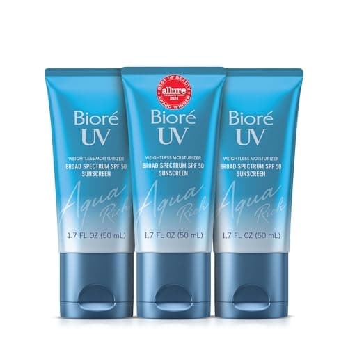 Biore UV Aqua Rich Daily Hydrating Facial Moisturizer with SPF 50 | Oil Free Sunscreen for Sensitive Skin with Hyaluronic Acid, Non-Comedogenic, Dermatologist Tested, 1.7 Oz/3 Pack - Image 1