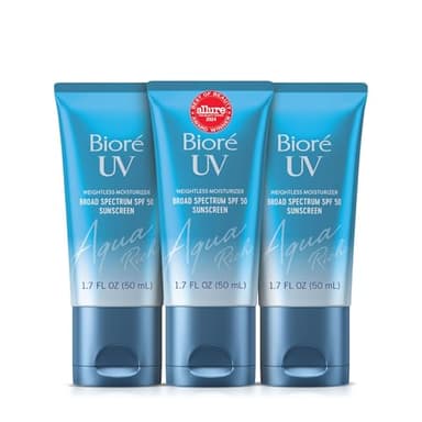 Biore UV Aqua Rich Daily Hydrating Facial Moisturizer with SPF 50 | Oil Free Sunscreen for Sensitive Skin with Hyaluronic Acid, Non-Comedogenic, Dermatologist Tested, 1.7 Oz/3 Pack - Image 1