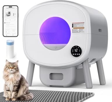 Fsitego Self Cleaning Litter Box: Extra Large Automatic Litter Box Self Cleaning for Multiple Cats, Odor-Free, App-Controlled, Ambient Light Waste Disposal - Image 1