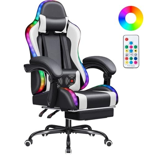 Homall Gaming Chair, Video Game Chair with Footrest and Massage Lumbar Support, Ergonomic Computer Chair Height Adjustable with Swivel Seat and Headrest (RGB White) - Image 1