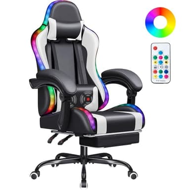 Homall Gaming Chair, Video Game Chair with Footrest and Massage Lumbar Support, Ergonomic Computer Chair Height Adjustable with Swivel Seat and Headrest (RGB White) - Image 1