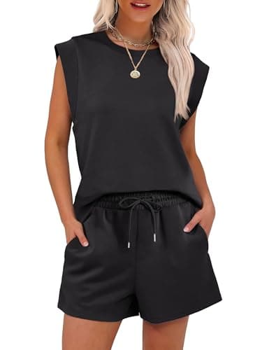 ANRABESS Two Piece Sets for Women 2025 Summer Short Lounge Set Casual Beach Vacation Outfits Spring Sweatsuits Tracksuit Black Small - Image 1