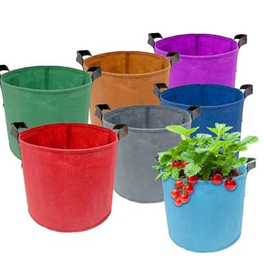 7 Pack 7 Gallon Plant Grow Bags - Mixed 7 Colors with Reinforced Handles & Aeration Design, Ideal for Tomato, Flowers & Fruits - Image 1