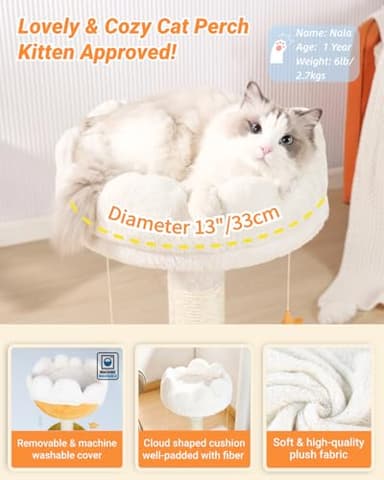 Happi N Pets Cloud Cat Tree, Cat Scratching Post with Bed, Small Cat Tree for Kittens, Cat Scratch Post with Cloud-Shaped Soft Perch & Cute Toys, Removeable Cover, Bonus Catnip - Image 4