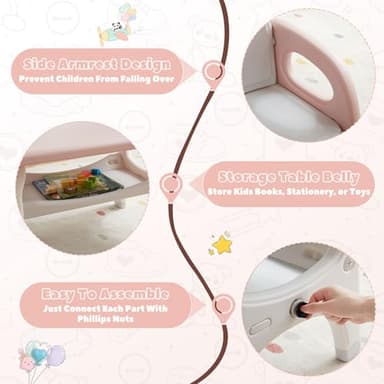 GITAWUSA Kids Table and 2 Chairs Set, Large Built-in Storage, Montessori Toddlers Table and Chairs Set, Kids Activity Table for Drawing Dining Playing, CPSC & ASTM Approved, Pink - Image 4