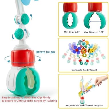 Lynncare Adjustable Arch Bassinet Toys for Infant & Toddlers, Stroller Arch, Baby Crib Toys with Fascinating Hanging for Stimulating Baby’s Senses and Developing Motor Skills - Image 4