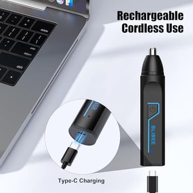 Ear and Nose Hair Trimmer for Men Women, 3-in-1 Professional Painless USB Rechargeable Eyebrow Trimmer, Nose Hair Trimmer for Men, Facial Hair Remover with Powerful Motor, Black - Image 3