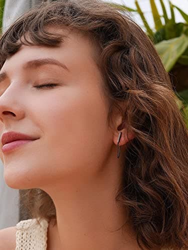 Sterling Silver Gold Chain Earrings for Women Hypoallergenic Stud Cartilage Flat Back Earrings Best Friend Birthday Gifts for Women Trendy Siser Mom Wife Womens Her Friend Party (D_Black) - Image 2