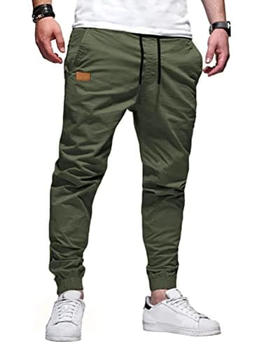 JMIERR Mens Casual Joggers Pants - Cotton Drawstring Chino Cargo Pants Hiking Outdoor Twill Track Jogging Sweatpants Travel Pants with Pockets for Men, 5XL, B Green - Image 1