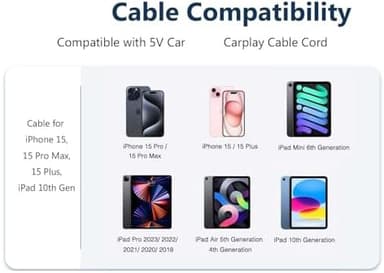 2 Pack Car Carplay Cable for iPhone 17 Air/15/16 16e 15 Pro Max 15 Plus USB A to USB Type C Data Cord,iPad 10th Gen, Samsung Galaxy Tab A7 A8 A9 S10+ S9 S8 S7 Note 10 S10,LG Phone Charger Charging - Image 4