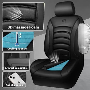 CAR PASS 3D Foam PU Leather Car Seat Covers, Universal Seat Covers Front 2 for Trucks SUV Sedan Automotive Seat Covers Armrest Airbag Compatible Waterproof Comfortable Faux Nappa Leather All Black - Image 2