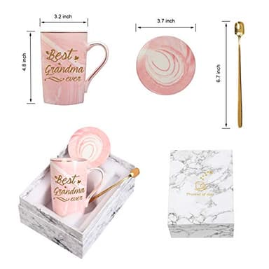 Best Grandma Mug Best Grandma Ever Mug Grandma gifts Birthday Mothers Day Gifts for Grandma from Granddaughter Grandson Grandchildren Grandkids 14 Ounce Exquisite Box Spoon and Mug Mat Pink - Image 6