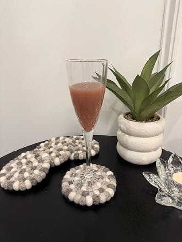 Set of 4-100% Wool Coasters for Drinks. Premium Quality, Heat Resistant, Table Protector | Handcrafted in Nepal | 10cm / 4in (Neutral) - Image 1