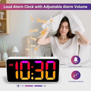 DreamSky Large Digital Alarm Clock Big Numbers for Seniors & Visually Impaired, RGB 9 Inches Desk Clock for Bedroom, Dimmable Jumbo Display, USB Ports, Loud Alarm for Heavy Sleepers, Adjustable Volume - Image 4