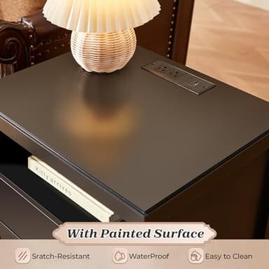 Huuger Black Nightstand Set of 2, Night Stand with Charger Station, Bedside Table with 2 Drawers, Bed Side Tables for Bedroom, Modern Nightstands, Metal Knobs, Painted Surface - Image 8