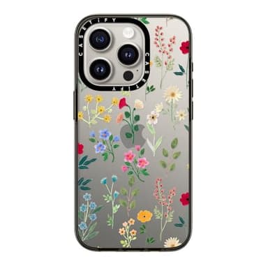 CASETIFY Compact iPhone 15 Pro Case [4 ft. 2X Military Grade Drop Protection/Slim/Lightweight] - Spring Botanicals 2 - Clear Black - Image 1
