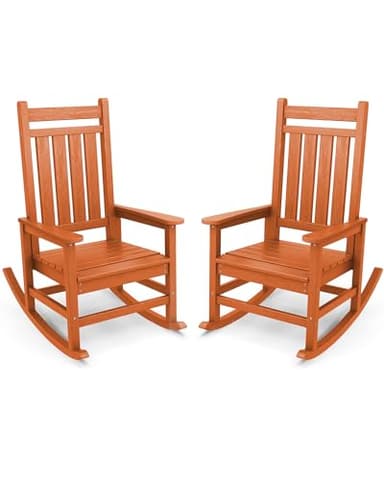 SERWALL Outdoor Rocking Chair Set for Porch (Chair Set of 2, Light Orange) - Image 1