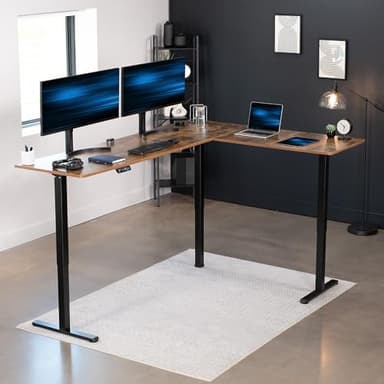 VIVO Electric Corner 84 x 63 inch L-Shaped Standing Desk, Memory Height Adjustment, Rustic Vintage Brown Top Black Frame, DESK-E3CTBN-84 - Image 2