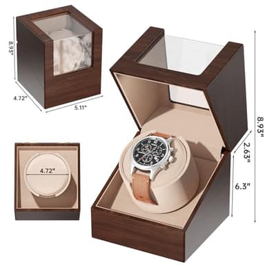 Racokky Automatic Single Watch Winder Box for Rolex and Other Watches, Ultra Quiet Japanese Motor, Self Winding Rotating Wooden Watch Case, Battery or Type-C Powered, Premium Watch Box for Men and Women - Image 4