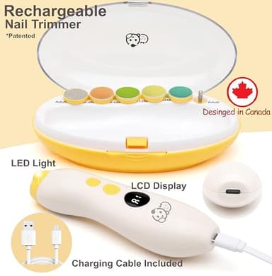 Rechargeable 22 in 1 Baby Nail Trimmer, Usage Labeled Case, 13 Extra Replacement Tools, Royal Angels Electric Nail File with LCD Display, Newborn Toddler Nail Care Clipper Kit (Rechargeable, Mango) - Image 2