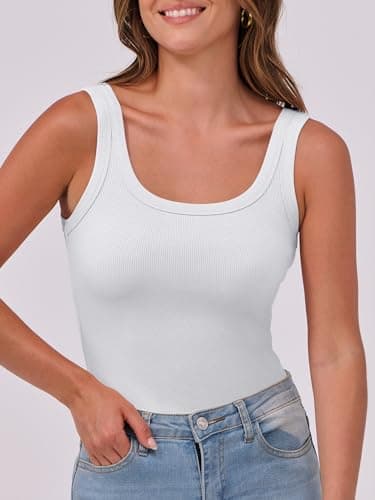 ANRABESS Womens Sleeveless Scoop Neck Tank Top Ribbed Fitted Summer Basic Slim Cute Tops 2025 White Large - Image 3