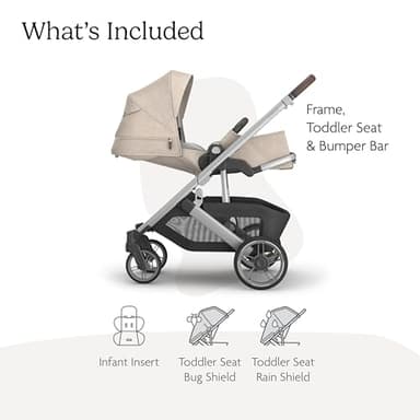 UPPAbaby Cruz V3 Stroller - from Birth + Car Seat Compatible - Full-Size, Reversible Seat - Infant Insert, Bug and Rain Shields Included - Declan (Oat Mélange/Silver Frame/Chestnut Leather) - Image 2