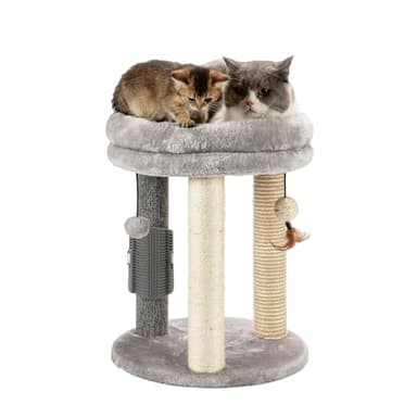 MECOOL 4in1 Small Cat Tree,Scratching Post with Tower Soft Bed, Sisal Carpet Jute Posts with Three Hanging Ball Toys and Massage Brush for Indoor Cats and Kittens - Image 1
