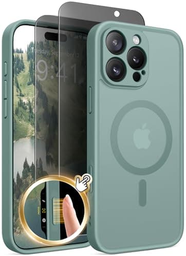Magnetic for iPhone 16 Pro Max Case with Camera Control Button,Compatible with MagSafe,[Camera Protection][Privacy Screen Protector]Non-slip Matte Translucent 16 ProMax Phone Cover(Midnight Green) - Image 1