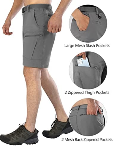 Shallowlulu Mens Cargo Hiking Shorts Water Resistant Quick Dry Lightweight Breathable Tactical Shorts with Nylon Belt(Grey 40W/10L) - Image 4