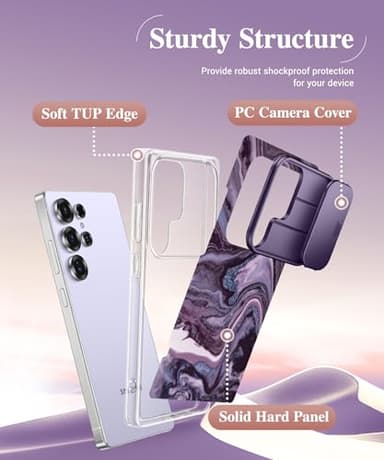 GVIEWIN for Samsung Galaxy S25 Ultra Case with Slide Camera Cover, [Screen Protector] [Shockproof Military Grade Drop Protection] Marble Slim Fit Hard PC Phone Cover S25 Ultra 6.9" 2025 (Quicksand) - Image 7