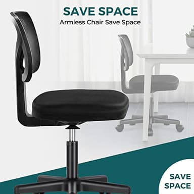 DUMOS Armless Desk Chairs with Wheels, Ergonomic Adjustable Home Office Swivel Rolling Task Chair No Arms, Comfy Mesh Mid Back Computer Work Vanity Desk Seat for Small Spaces, Black - Image 6