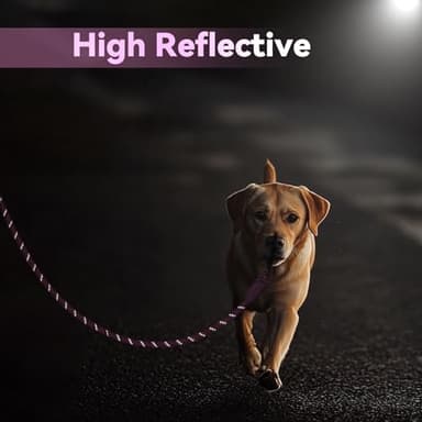 Codepets Nylon Dog Leash 6FT 10FT 20FT 30FT Diameter 2/5 Inch with Comfortable Silicone Handle Highly Reflective No Tangle for Medium Large Dogs Outside Walking Camping Backyard. (Pink, 20FT) - Image 4